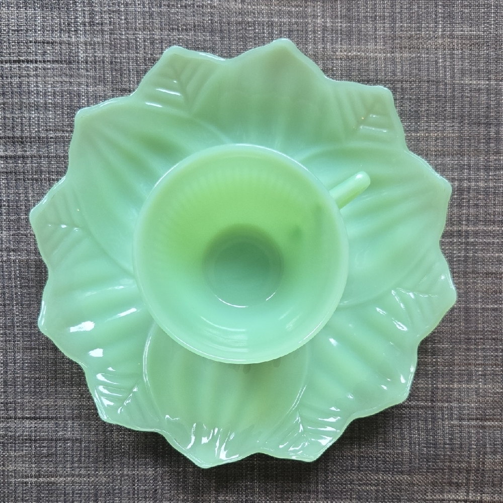 Vintage Jadeite Lotus Plate And Fire-King Mug Set